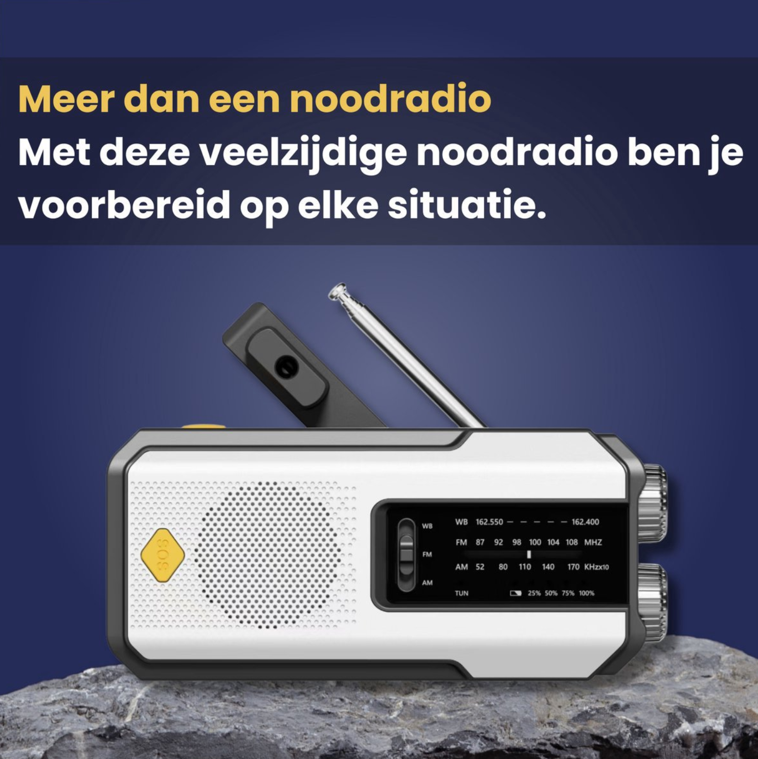 Noodradio met Solar Oplader, Handcrank & Powerbank – AM/FM – Zaklamp + SOS