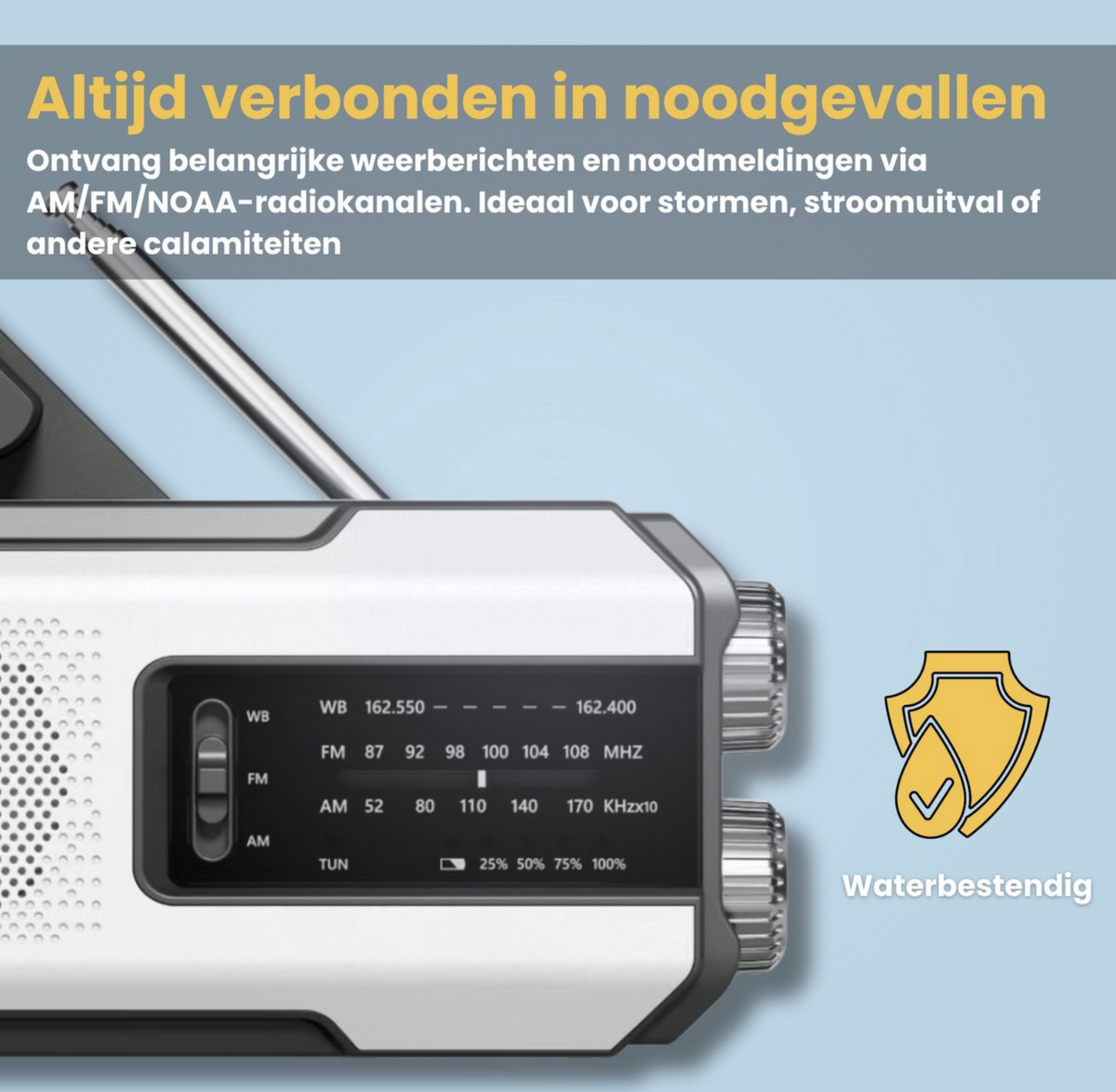 Noodradio met Solar Oplader, Handcrank & Powerbank – AM/FM – Zaklamp + SOS