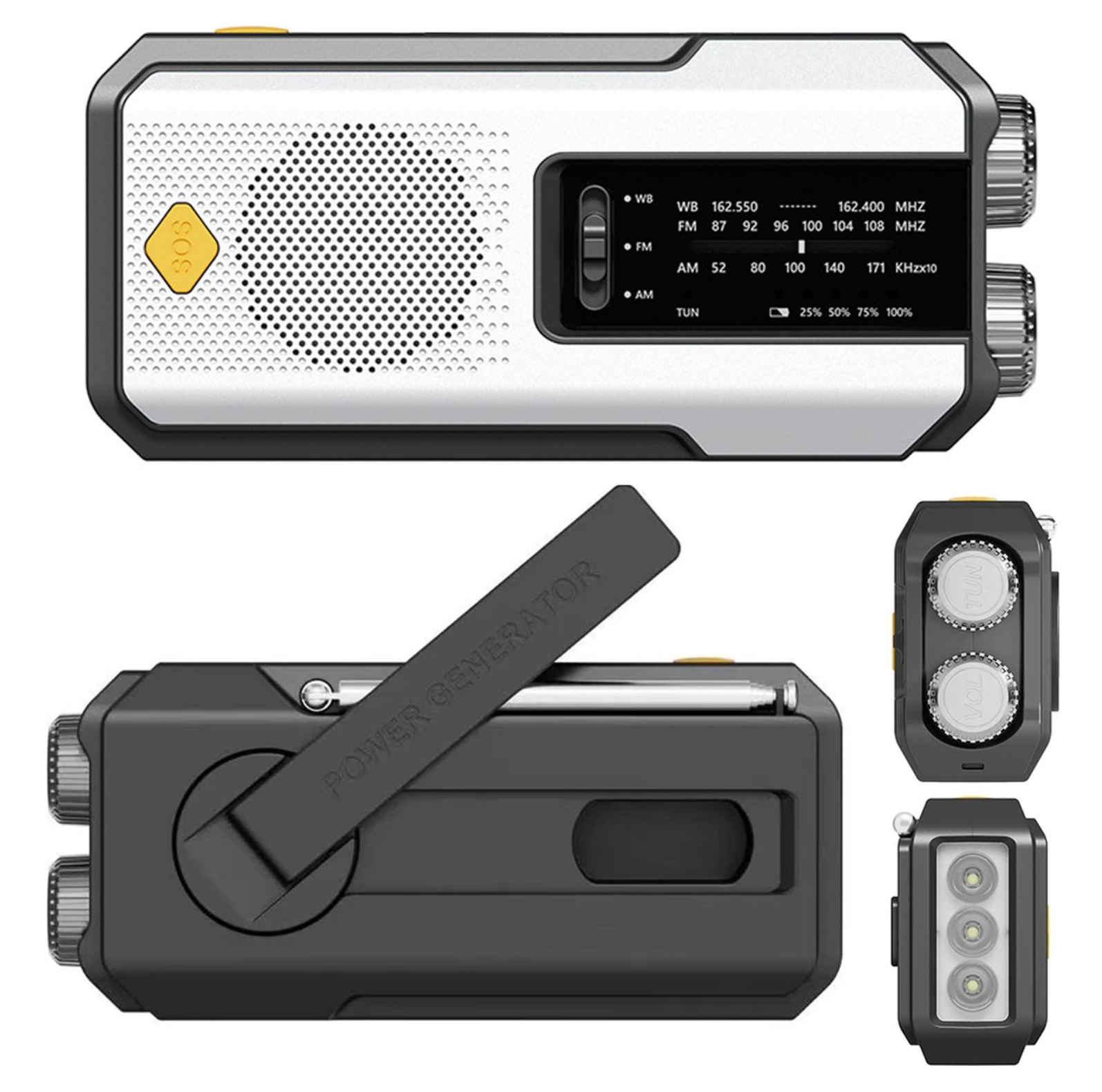 Noodradio met Solar Oplader, Handcrank & Powerbank – AM/FM – Zaklamp + SOS